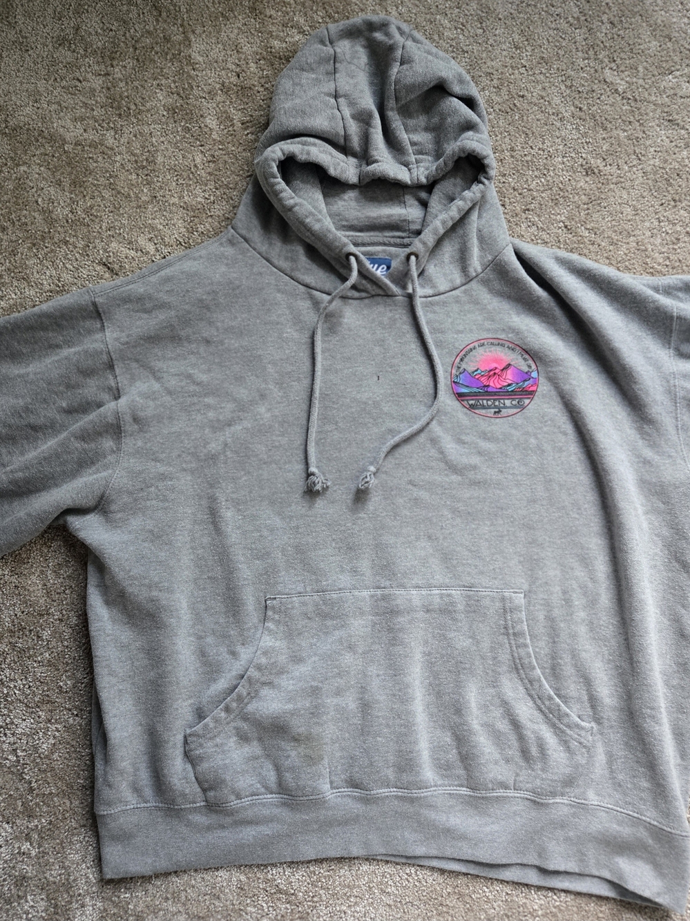 Source Unknown Gray Hoodie with Colorful Mountain Chest Patch